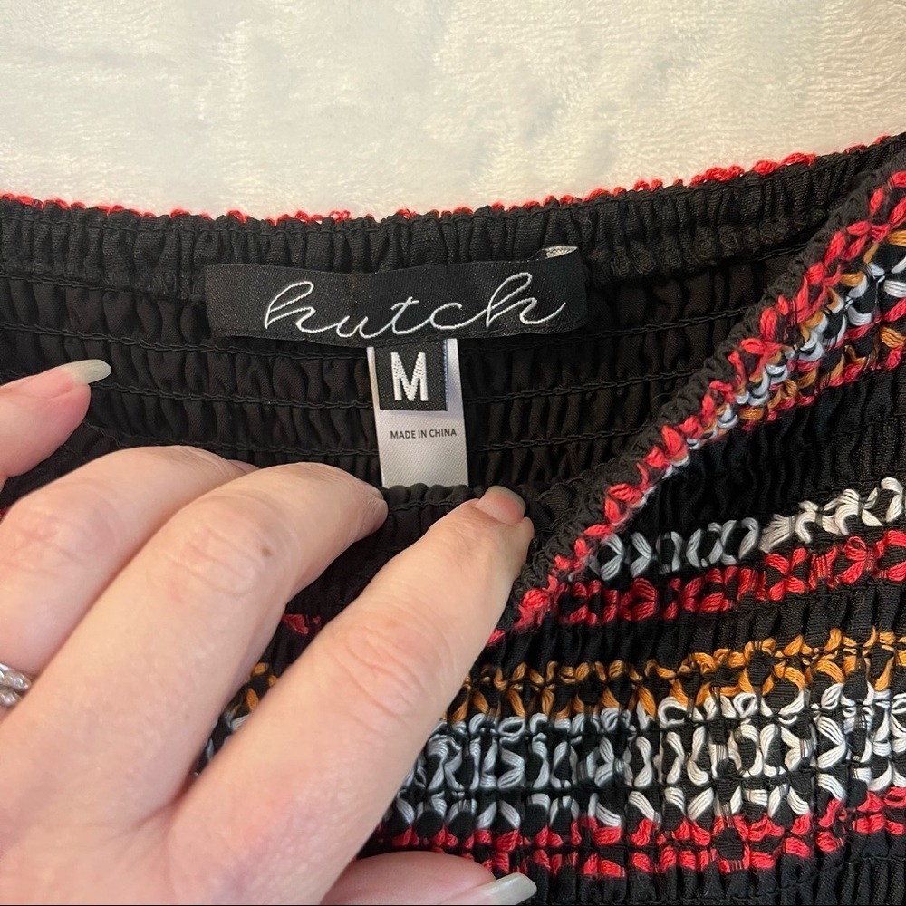 Anthropologie Hutch Embroidered Striped Midi Dress Smocked Puff Sleeve Med EUC - Picture 7 of 9